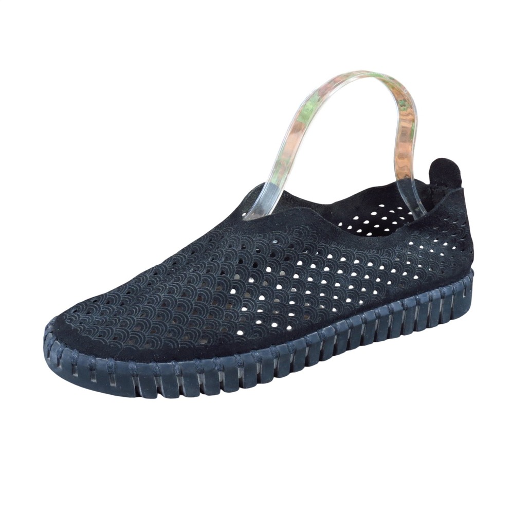Ilse Jacobsen Tulip Womens Slip On Flat Shoe Size 40 Travel Walking Black Suede